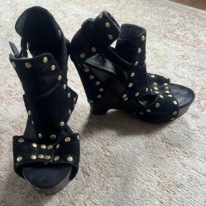 Ash studded platform ankle wedges